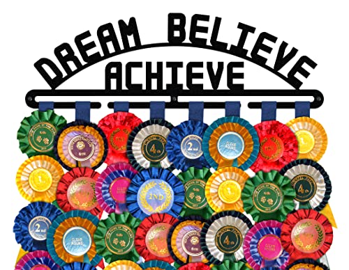 Rosette Holder Display | DREAM BELIEVE ACHIEVE | Metal | Wall Mounted Horse Show Rosette Hanger