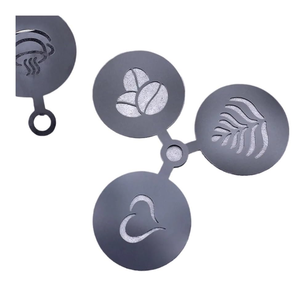 Plantillas de acero para decoración de café, café con leche, capuchino, para decoración de tartas, galletas, pintura en aerosol, molde para hornear para plantilla de barista (negro)