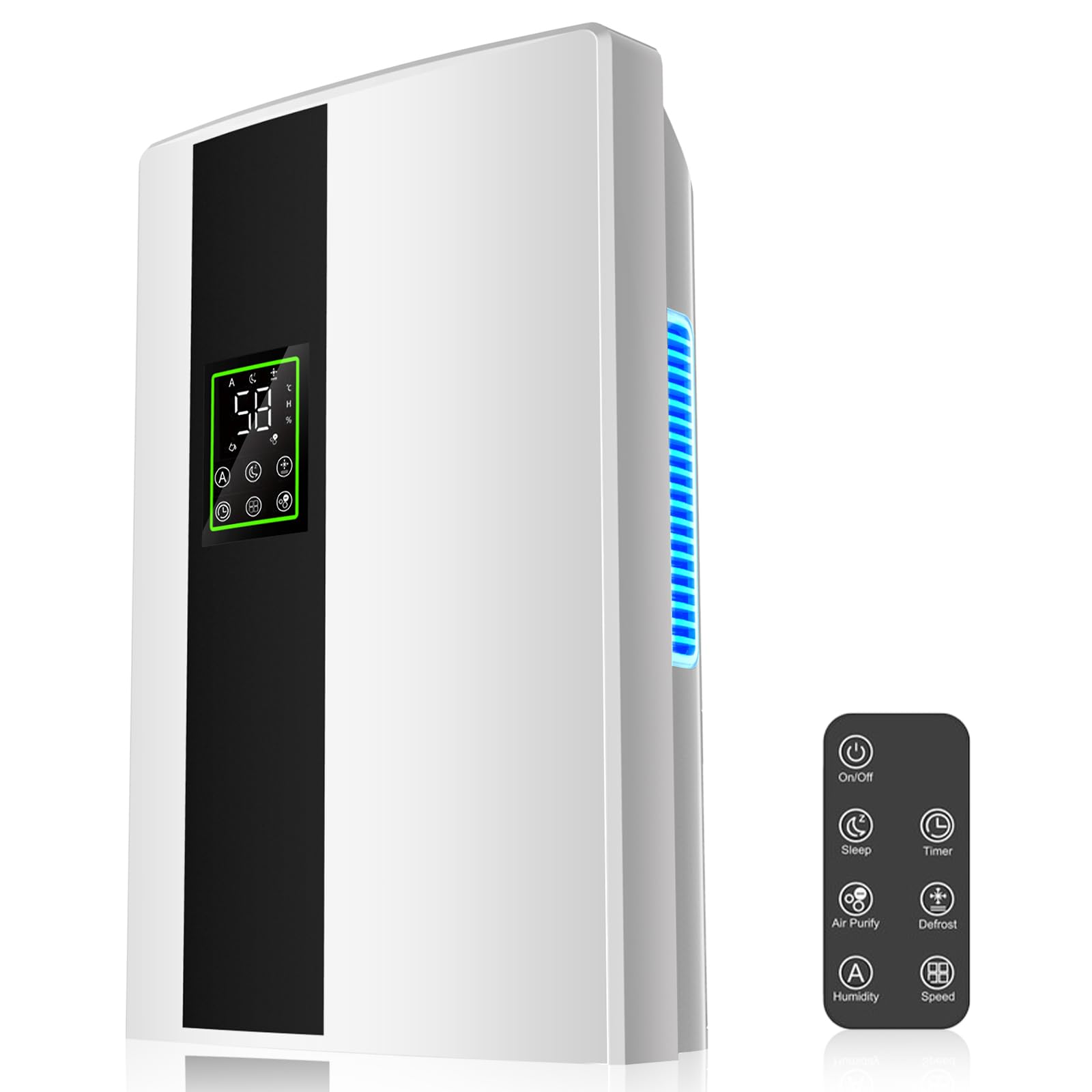 Dehumidifier, 2200ML Dehumidifiers for Home, Ultra Quiet Dehumidifier for Bedroom Bathroom with Remote Control, Touch Screen, Sleep & Auto Humidity Mode, Defrost, Auto Shut-Off, 24 Hour Timer