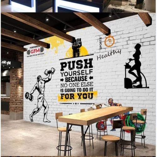 XLMING Nostálgico Retro Deporte Gimnasio Levantamiento De Pesas Pared De Ladrillos 3D Papel Pintado Tapiz Textura de Seda Oficina Comedor Sofá Dormitorio Sala Estar TV Fondo Pantalla-150cm×105cm