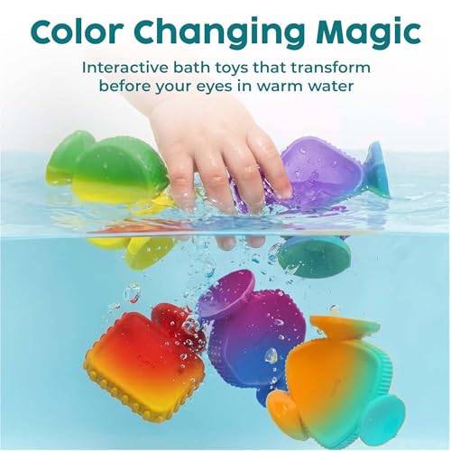 Image of BUNMO Big Shapes Color-Changing Textured Suction Bath Toys for Toddlers 1-3 (10 Pack), Extra Large Silicone Bathtub Toys, BPA-Free Suction Cup Toys, Bath Toys for Kids Ages 1+, Sensory Bath Toys