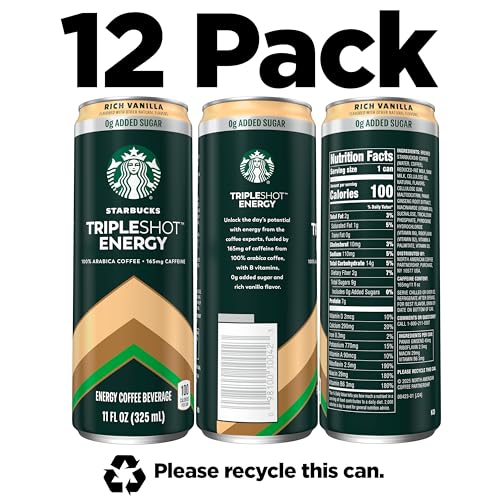Image of Starbucks Tripleshot Coffee Energy Drink,Vanilla,Triple Blend,165mg Caffeine,B Vitamins,Protein,Iced Coffee,11 fl oz Cans,(Pack of 24)