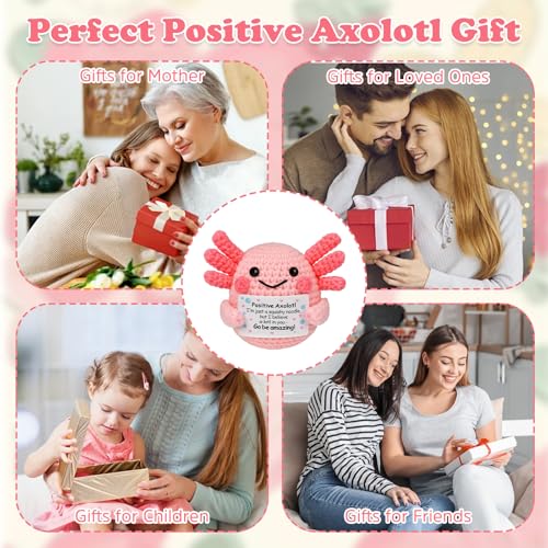 Positive Crochet Animals Axolotl, Handmade Crochet Emotional Support Plush, Cute Axolotl Squishmallow for Stress Relief, Positive Affirmation Gifts for Kids Women Lover Friends - Image 6