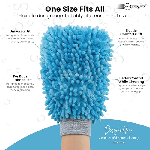 Image of Neodrift 'Shine-Kit' Microfiber Car Wash Mitt & Cloth Combo | 1800 GSM Wash Mitt + 800 GSM Cloth 40x60 cm | Scratch-Free, Super Absorbent, Lint-Free Car Detailing Kit for Car, Bike