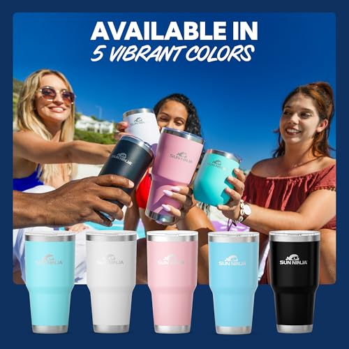Image of SUN NINJA 30oz Tumbler, Stainless Steel Vacuum Insulated Cup, Turquoise