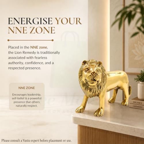 Image of Brass Lion Statue | Weight - 2140 G (Approx) | Size-5 x 9INCH | Vastu Remedy | Zonal Placement -North-North-East | Lion Statue for Home Decor | Showpiece