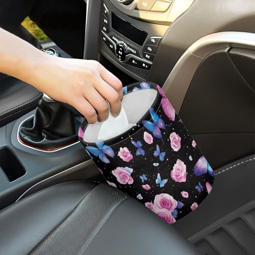 Image of Butterfly Rose Car Trash Can, Waterproof Camping Trash Can, Car Interior Accessory for Back Seat, Front Console, Floor, or Hanging Headrest Waste Basket