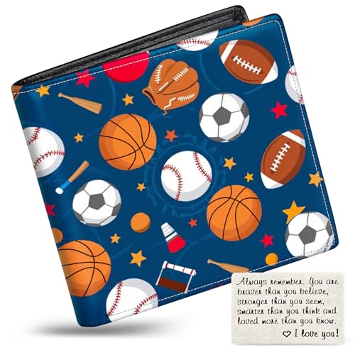 Image of Boys Wallet for Kids, Teen Boy Balls Wallets 9-12 8-10 8-12, Cool Novelty Leather Bifold Rfid Blocking Purse Coin Pocket Zipper Id Window for Children Men Male Youth Guys Birthday Gifts