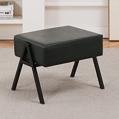 Mxfurhawa Faux Leather Ottoman Multifunctional Footrest Stool For Sofa Desk Padded Circle Time Chair Modern Accent Vanity Stool With A Shape Metal Leg Home Decor For Living Room Bedroom Green #TOP8
