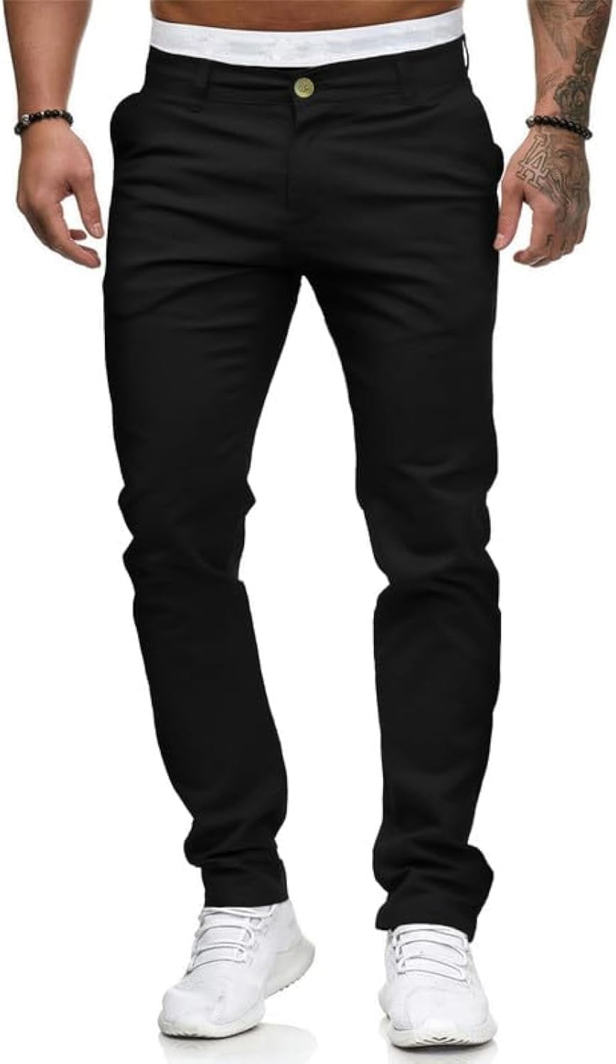 Mens Chinos Slim Fit Stretch Flat-Front Skinny Dress Pants