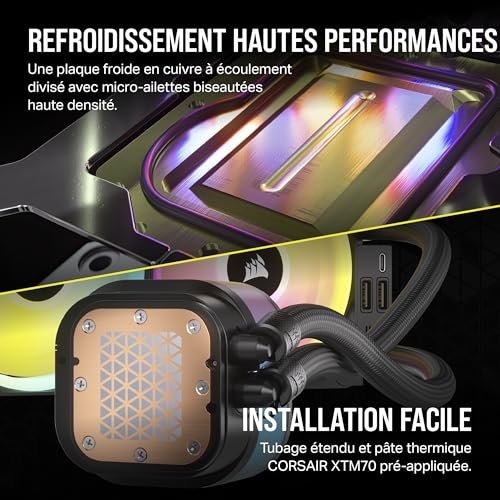 CORSAIR iCUE Link H150i LCD Liquid CPU Cooler - 360mm AIO - Ventilateurs QX120 RGB - Ecran LCD IPS 2.1" - Convient à Intel LGA 1700, AMD AM5 - Hub Système iCUE Link Inclus - Noir