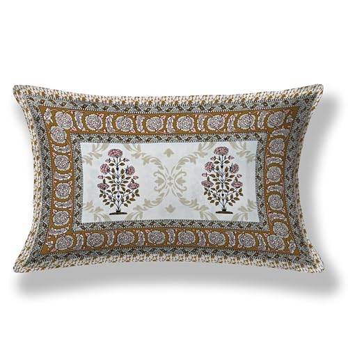 Image of 100% Cotton Single Bedsheet with 1 Pillow Cover | 240 TC Pure Cotton Flat Bed Sheet | Traditional Jaipuri Printed Bedding Set | Soft & Breathable | 60 x 90 Inch (Rangmahal Single 43)