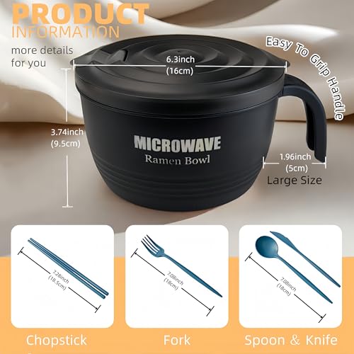 Image of Layron Large Ramen Bowl, Ramen Noodle Bowls Microwavable 45 oz, Ramen Cooker, Microwave Pasta Cooker, Ramen Bowl Microwave Gift for College Male Female Dorm Room (black)