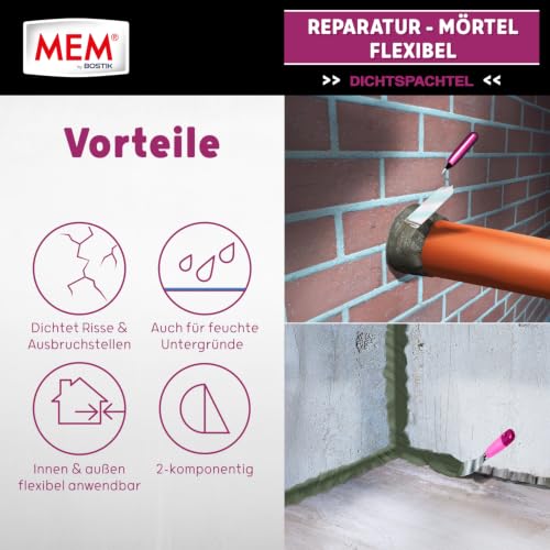 MEM Reparatur-Mörtel Flexibel Grau/Weiß – 1 kg – Dichtspachtel – Ansicht 4