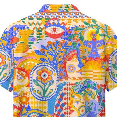 Image of Men's Floral Button-Down Shirt, Cotton Blend Stretchable, Casual Printed Striped Stylish Shirt