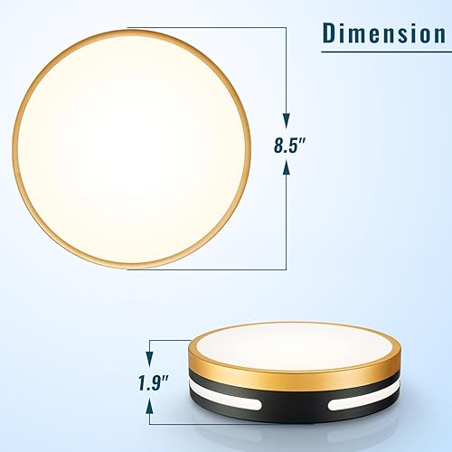 Miniatura 5 de Lámpara LED de techo negra y dorada, paquete de 2 lámparas de techo regulables para dormitorio, 10 pulgadas, cerca del techo, 3CCT para cocina,