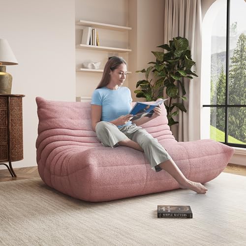 Image of Giant Bean Bag Chair for Adults - Cozy Loveseat Fireside Accent Chair with Memory Foam,Comfy Lazy Oversized Floor Sofa Couch Boneless Chaise Lounge for Living Room Bedroom Gaming Room (2 Seater)