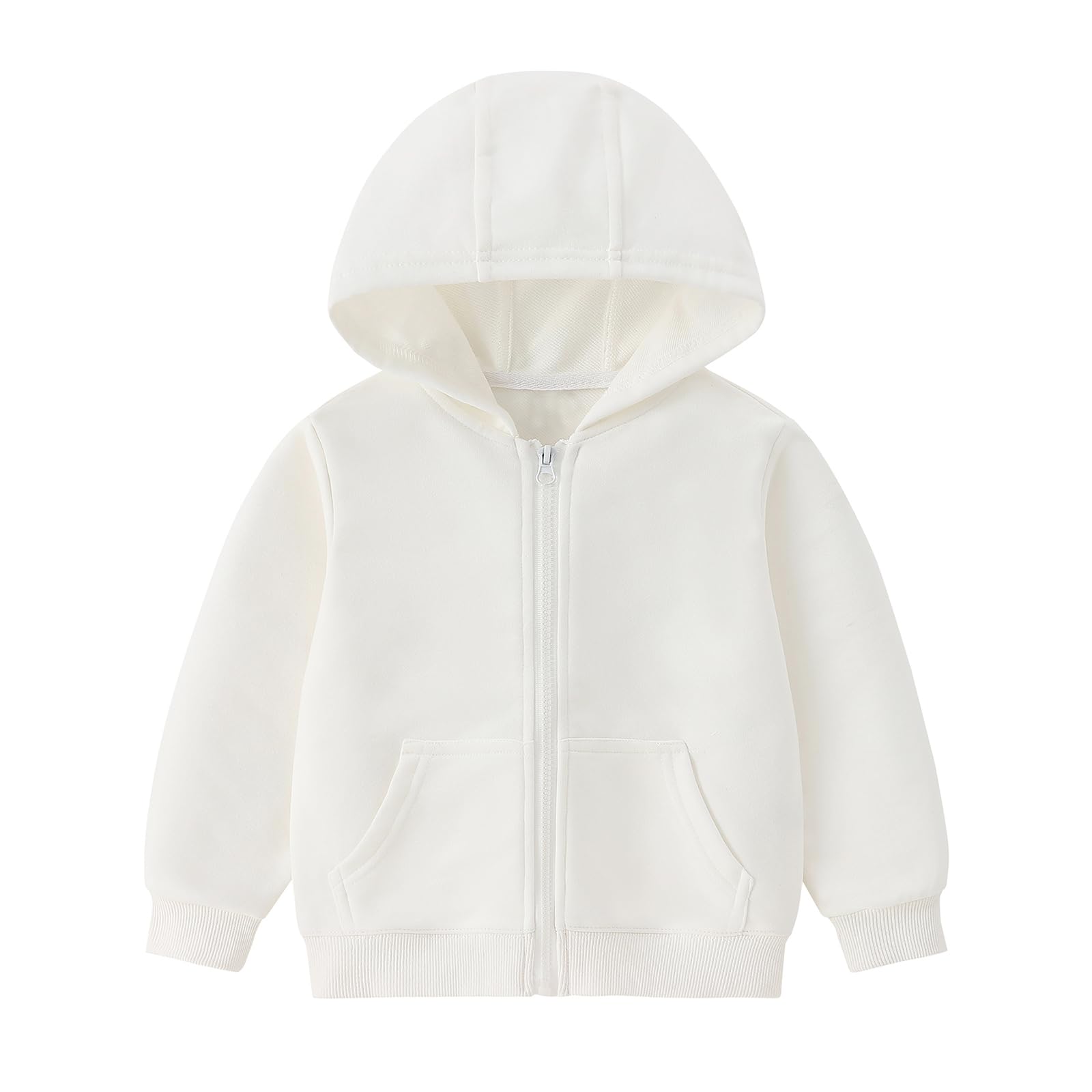 Felpa con cappuccio per bambini, a maniche lunghe, con cerniera intera, tinta unita, per autunno e inverno, sport, felpa per bambini