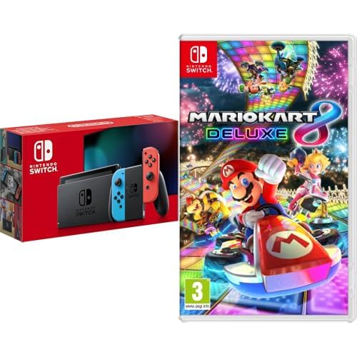 Nintendo Console Switch con Joy-Con Rosso Neon e Blu Neon + Mario Kart 8 Deluxe - Videogioco Italiana - Versione su scheda
