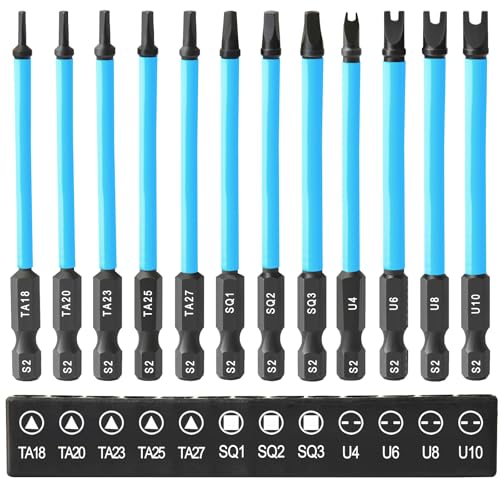 Lot de 12 Embouts de Tournevis Spéciaux Pour Visseuse Sans Fil - 89 mm - Triangulaires, Carrés, Type U - Sécurité Spéciaux - Tige Hexagonale 1/4"