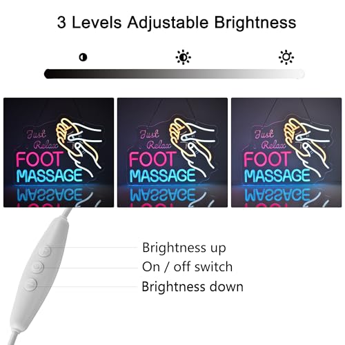 Image of Foot Massage Neon Sign,Foot Spa Wall Decor Dimmable LED Light Sign | Massage Neon Lights Hanging Wall Art Decoration for Foot Relax Room Foot Baths Spa Salon Wellness,USB Powered,16.1*12.6in