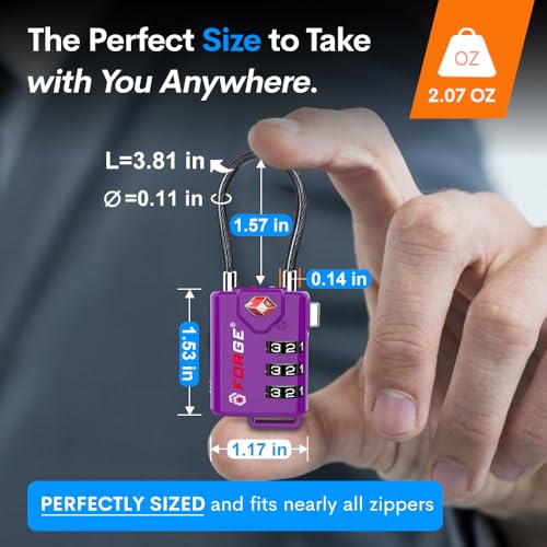 Image of Forge TSA Approved Luggage Locks, Re-settable Combination with Alloy Body (Dark Purple 4 Locks)