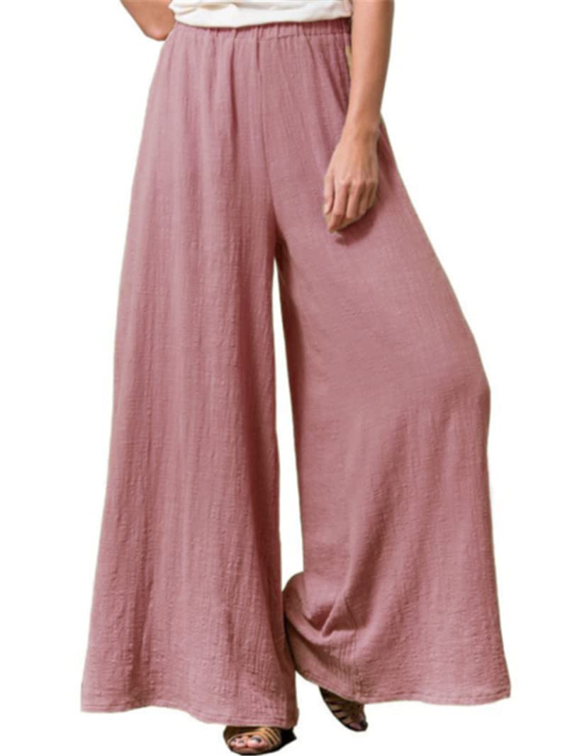 Wide Leg Pants for Women Elastic High Waist Solid Color Palazzo Pants Casual Baggy Flowy Plus Size