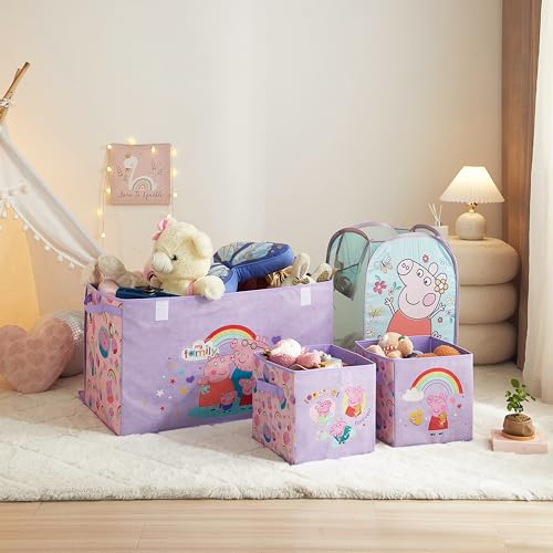 Image of Idea Nuova Storage Cubes for Kids,2 Pack Collapsible Fabric Bins with Handles, Organizer Boxes with Handles for Bedroom,Playroom & Nursery,Peppa Pig