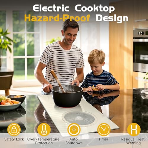 Image of Noxton 2 Burners Electric Cooktop, 12 Inch Beige-gray Glass Electric Stove