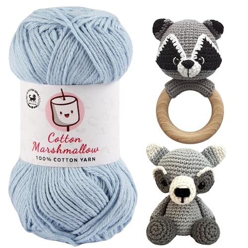Image of NESTNHAVEN Cotton Marshmallow 100% Cotton Yarn - (50 g, 130 m) - Luxury Yarn for Crochet, Amigurumi, Embroidery, Toys, Garments, Flowers and Hobby Projects (Ice Blue)