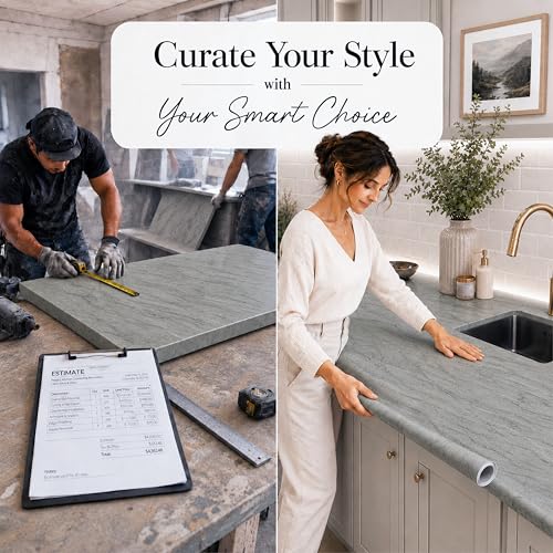 Image of Very Berry Sticker Marble Contact Paper (Gray Matte, 15.7 inch x 78 inch, 1 Pack) | Authentic marble pattern, Thick, Waterproof, Laminate vinyl, Self adhesive, Peel and stick wrap, For countertop and wall