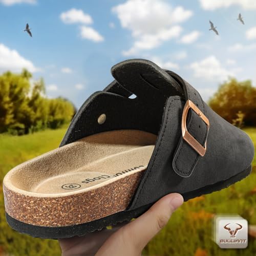 Image of BULLIANT Women Clogs-Fleece-Lined Suede Mules Slippers Nurse Shoes Unisex-Memory Foam Arch Support Cork-Footbed