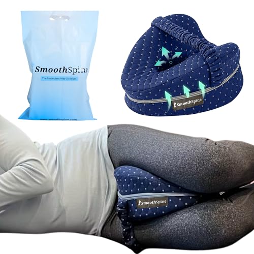 SmoothSpine Alignment Leg Pillow for Side Sleepers Ergonomic Memory Foam Knee Pillow with Adjustable Strap Supports Hip & Back Washable Breathable Cover for Restful Sleep Navy