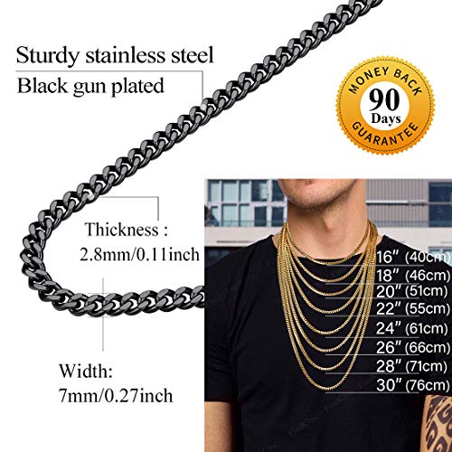 Findchic 7Mm 18'' Men Black Curb Chain Necklace Thick Link Chains For Men #TOP4