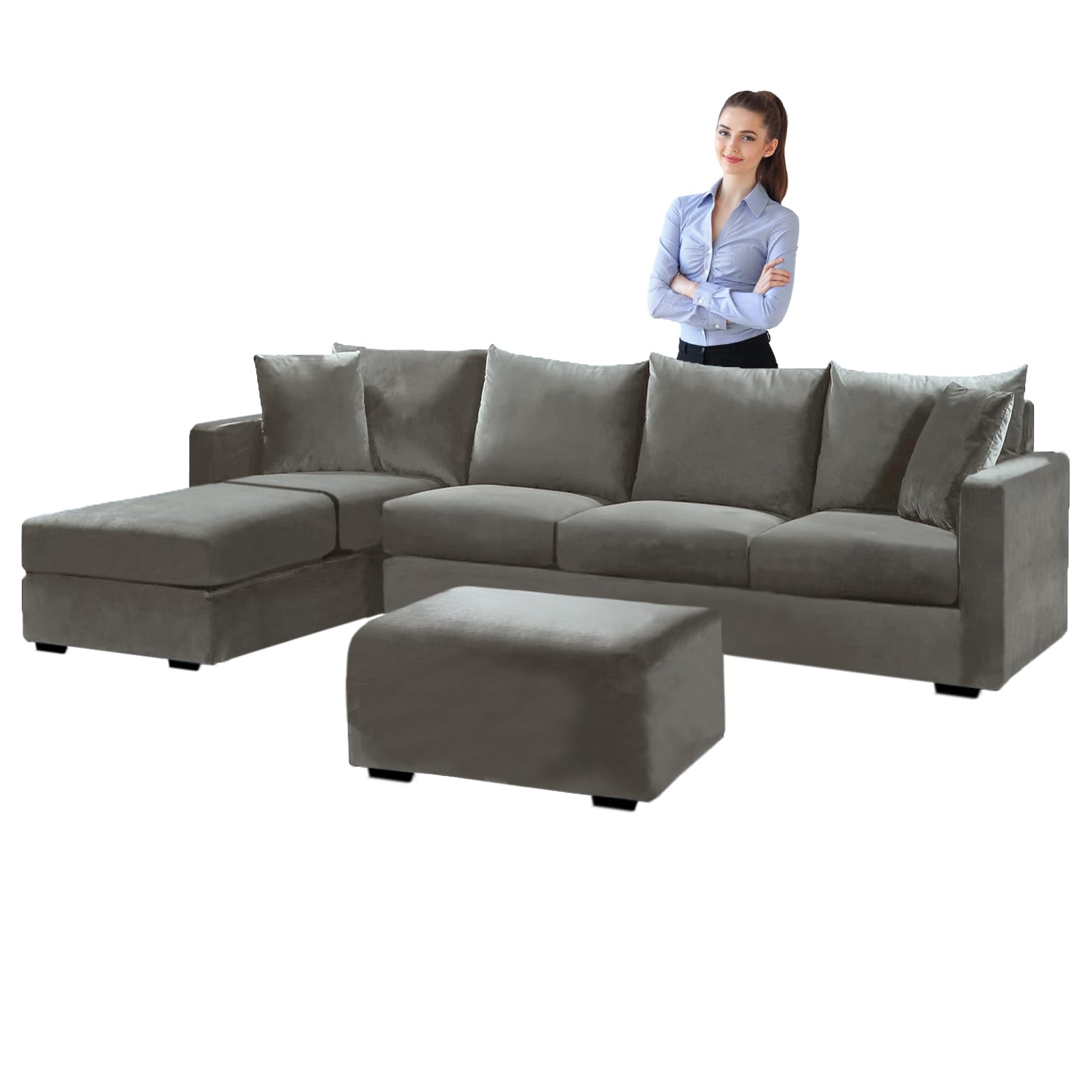 SYLC Velvet Sofa Covers L Shape, Stretch Corner Sofa Cover with Cushion Covers, Couch Cover Friheten Cover for U Sectional Sofa (Gray,Sofa Cover 90-140cm) โ image 1