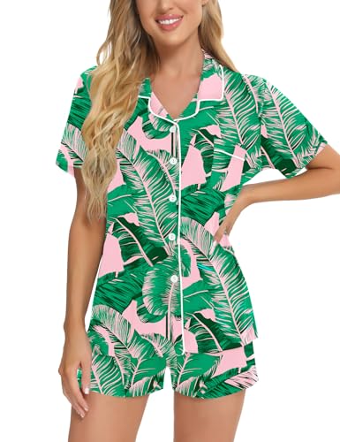 Image of SWOMOG Womens Button Down Pajamas Set Short Sleeve Sleepwear Bride Soft Pj Lounge Sets XS-3XL