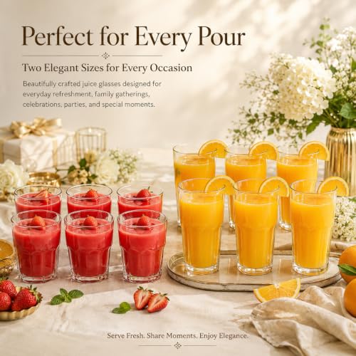 Image of bellemax Water & Juice Glasses | 370 ML & 300 ML Drinking Glasses Combo | Transparent Glass Tumblers for Water, Juice, Cold Drinks & Home Use Set of 12