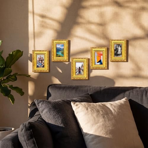 Image of 24 Pcs 2 x 3 Inch Small Gold Picture Frames Bulk Mini Vintage Antique Ornate Retro Baroque Photo Frames with Backboard for Wall Hanging Tabletop Home Decor Wedding Christmas Display