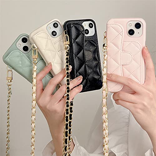 Longe collier chaîne pour coque iPhone 14 en cuir géométrique chic - 3