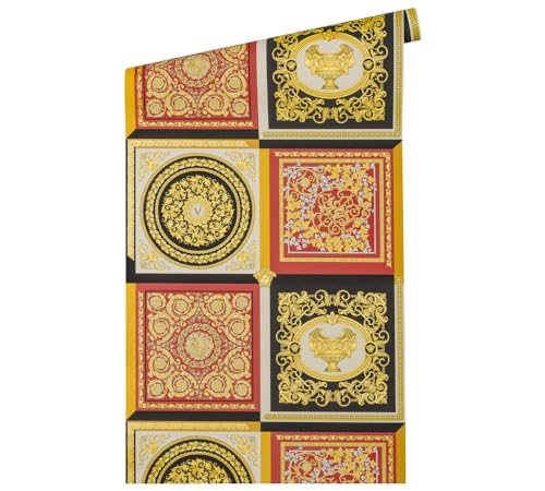 A.S. Création VERSACE WALLPAPER Barock Luxus Tapete Floral 387046 Rot Gold Schwarz Weiß Designer Logo 10,05x0,70m Made in Germany