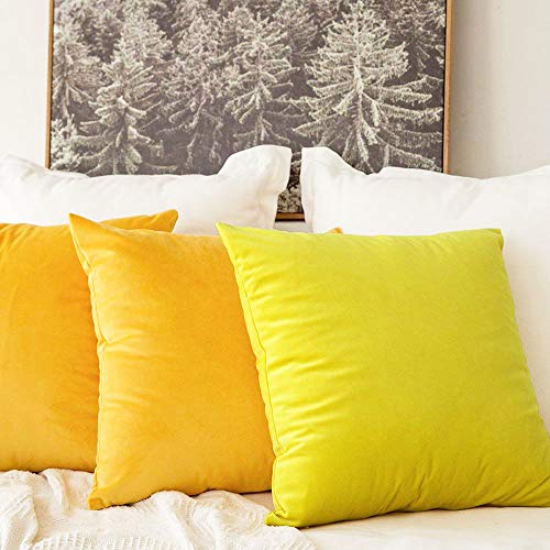 Image of Khooti Velvet 200 TC Cushion Cover Pack Of 1-8 inchX8 inch /20X20 Cm-Lemon Yellow-Soft Pillow Covers Cushion Case For Sofa Bedroom Living room Chair Car