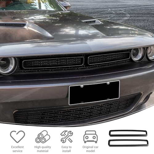 Image of for Challenger Front Grill Mesh Grille Inserts Trim Cover Black Compatible with Dodge Challenger 2015-2023 Black Exterior Accessories 2pcs