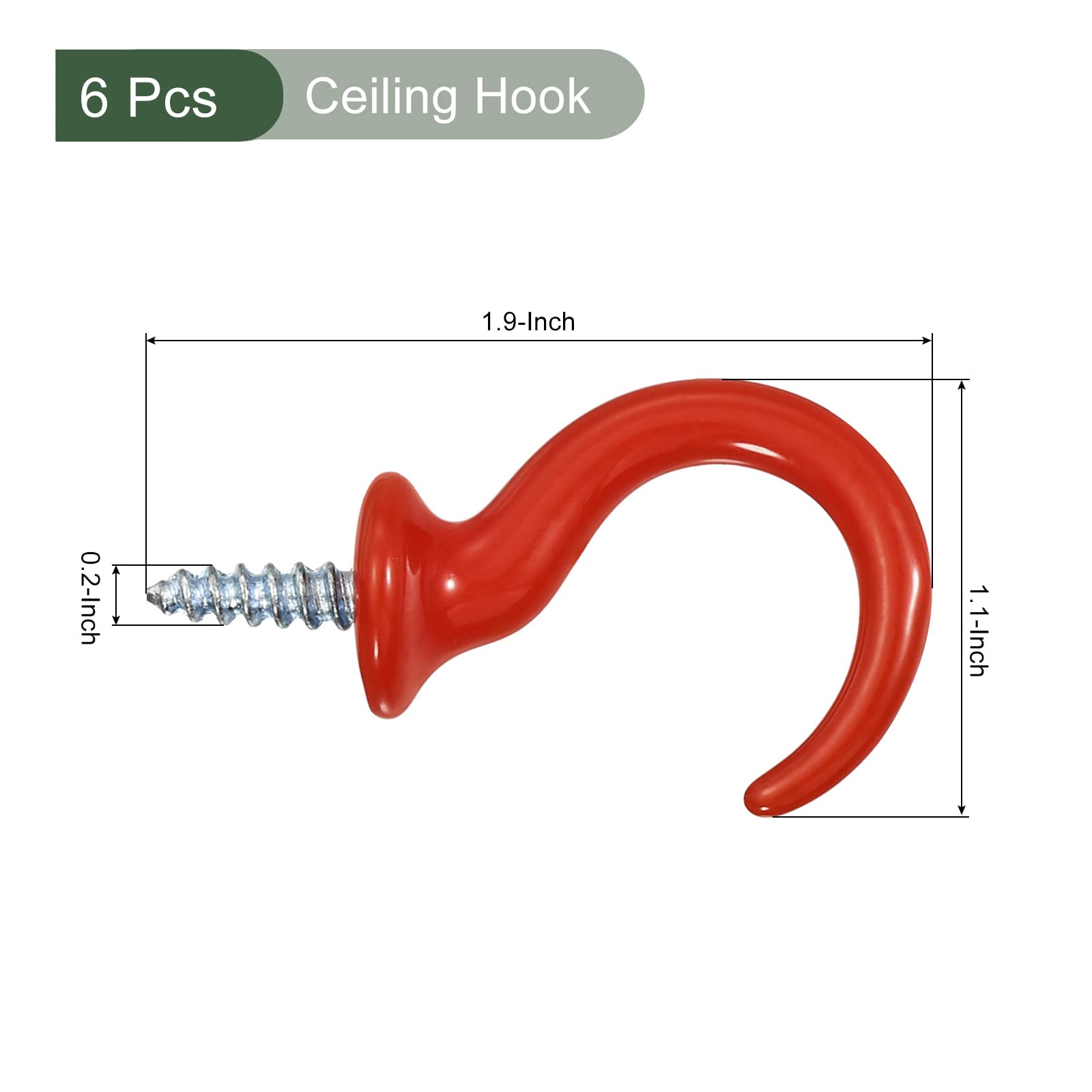 YOKIVE 6 Pcs Ceiling Hanging Hook, Wall Mounted Screw-in Hook Hanging Plants, Great for Office Home, Daily Use (Red, 1.9x1.1-Inch) - Image 2