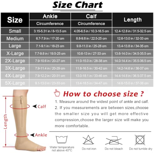 Image of Ailaka Zipper 20-30 mmHg Compression Socks for Women & Men, Knee High Open Toe