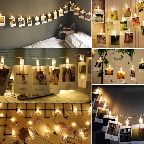 Image of HashWOW Plastic 16 Photo Clip Led Light 12 Feet Curtains String Lights Window Curtain Lights Sourced Photo Hanging, Birthday, Festival, Wedding, Party for Home, Patio, Lawn (4 Meter, Warm White)