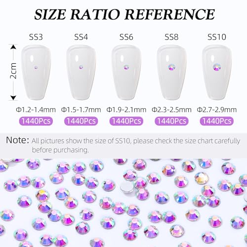Image of Crystal AB Flatback Rhinestones SS4 (1.5-1.7mm), 1440pcs Glass Nail Gems, Non Hotfix Rhinestones for Nails, Crafts, Clothing, DIY Bling Decorations