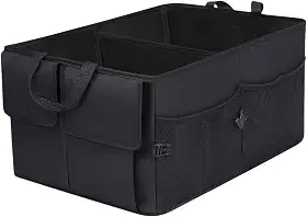 Organizador Porta Malas Carro Dobrável Impermeável com Alça, Divisórias e Bolso Externo, Baú Multiuso para Veículos, Viagens e Uso Diário