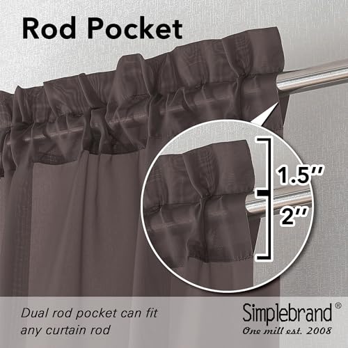 Image of Simplebrand Chocolate Valances 14 Inches Long for Living Room Pocket 2 Panel Light Filtering Sheer Translucent Valence Toppers for Short Window Kitchen Bathroom Bedroom 42x14 Inch Length
