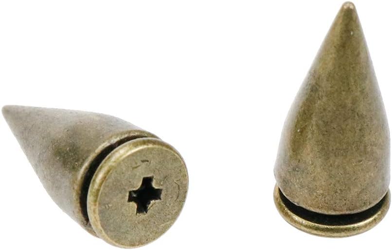 Dasunny 100 Pcs 15mm Height Cone Shape Punk Rivet Screw Back Spikes for DIY Leather Craft Shoes Jacket Craft Garment Bag, Bronze Tone