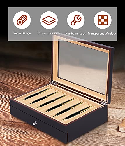 Pen Display Box Wood Pen Storage Organizer Box 23 Slot Fountain Pen Collector Case 2 Layer #TOP5